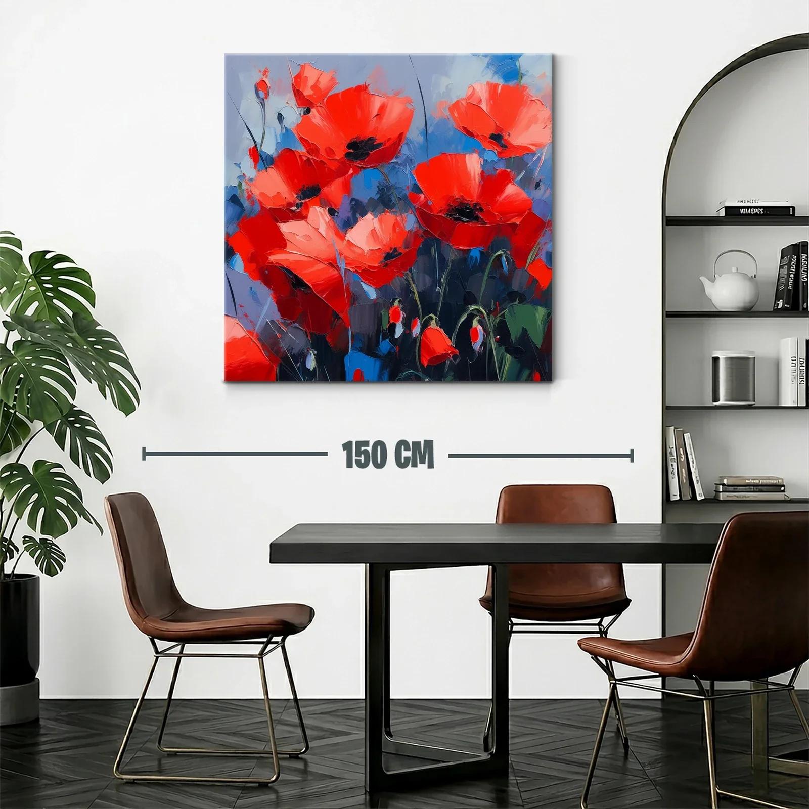 Cuadro vibrante con amapolas rojas sobre fondo azul — miniatura 2