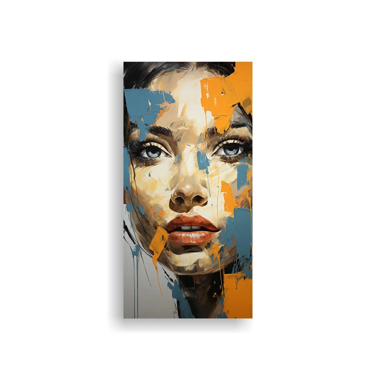 Cuadro rostro de mujer con bloques de color y goteos
