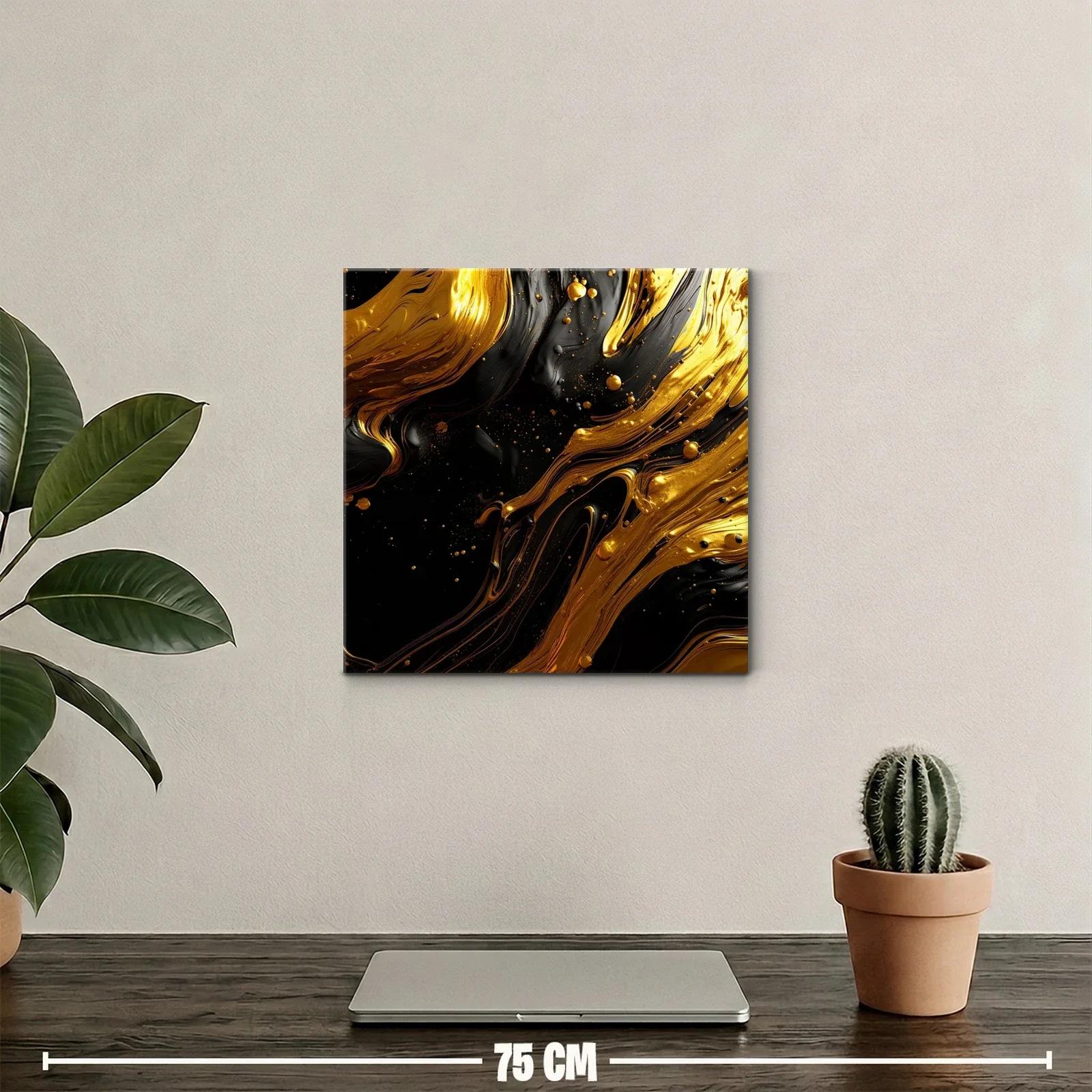 Composición abstracta en dorado y negro con textura fluida — miniatura 2