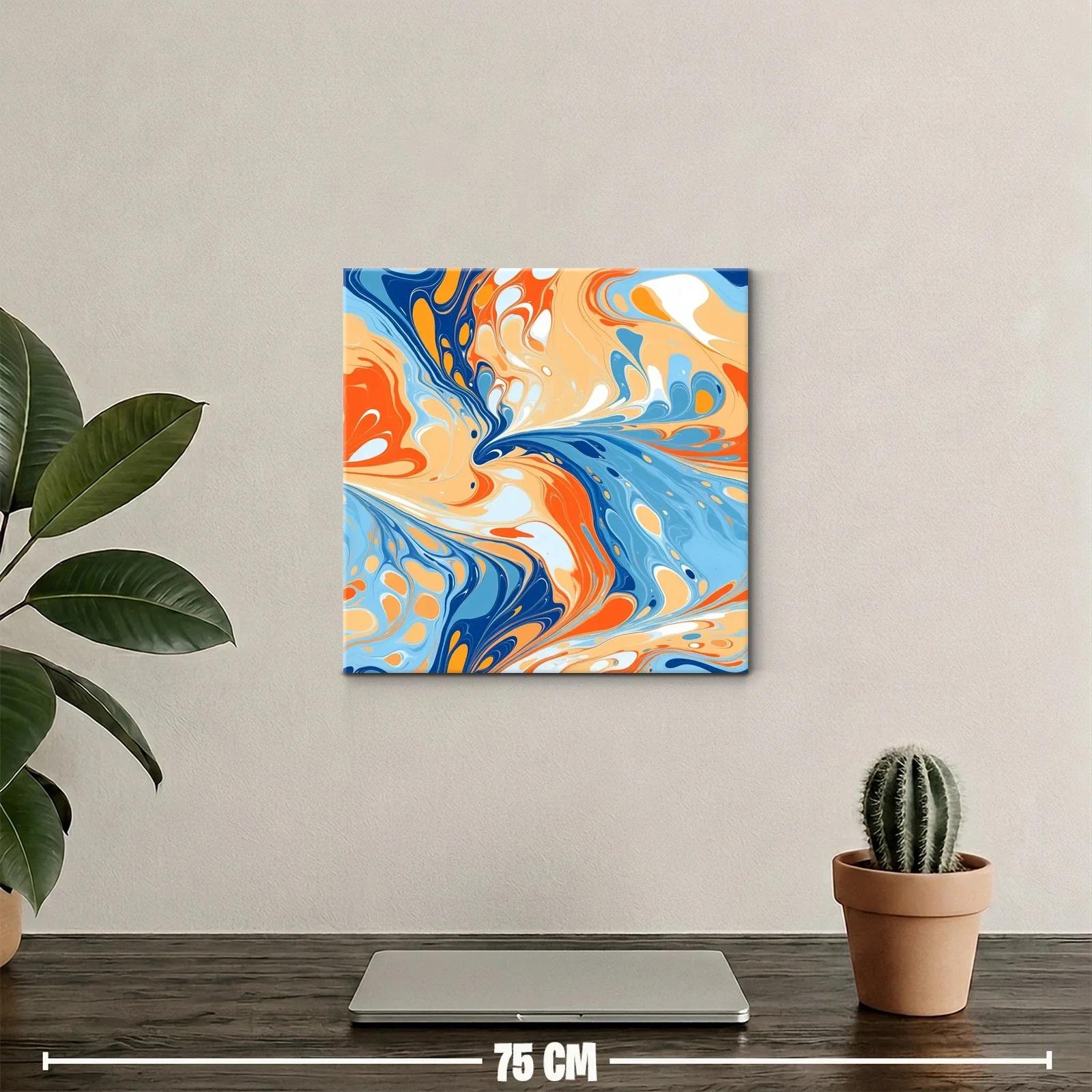 Cuadro abstracto con dinámicos remolinos en tonos cálidos y azules — miniatura 2