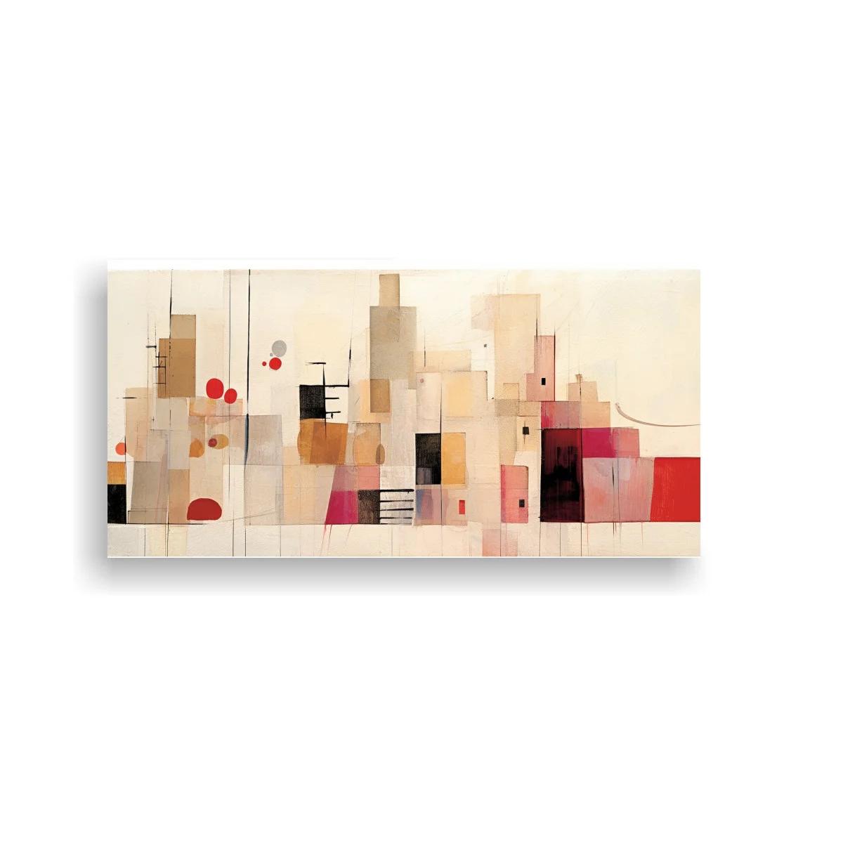 Cuadro skyline abstracto con acento rojo intenso — imagen principal