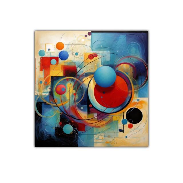 Composición abstracta con círculos y formas geométricas vibrantes