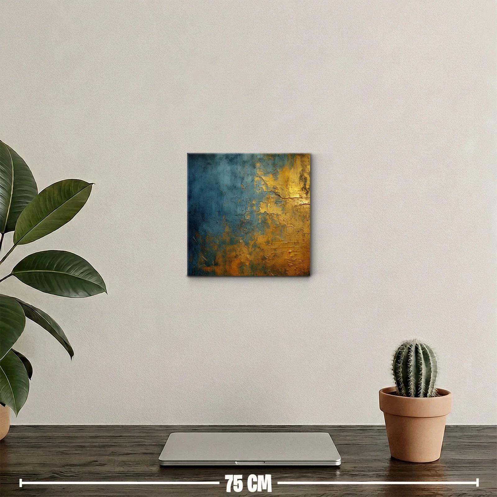 Cuadro decorativo abstracto con tonos dorados y azules — miniatura 2