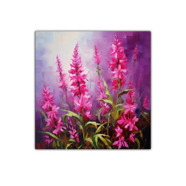 Cuadro decorativo con vibrantes flores rosas y fondo violeta