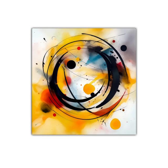 Cuadro decorativo con formas circulares y vibrantes tonos cálidos