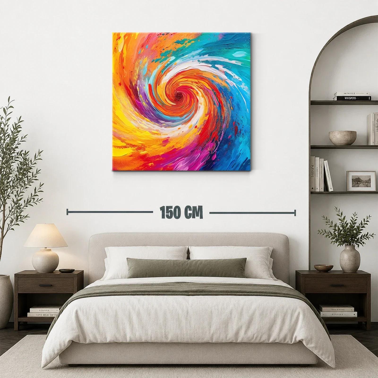 Cuadro abstracto espiral en vibrantes tonos cálidos y fríos — miniatura 3