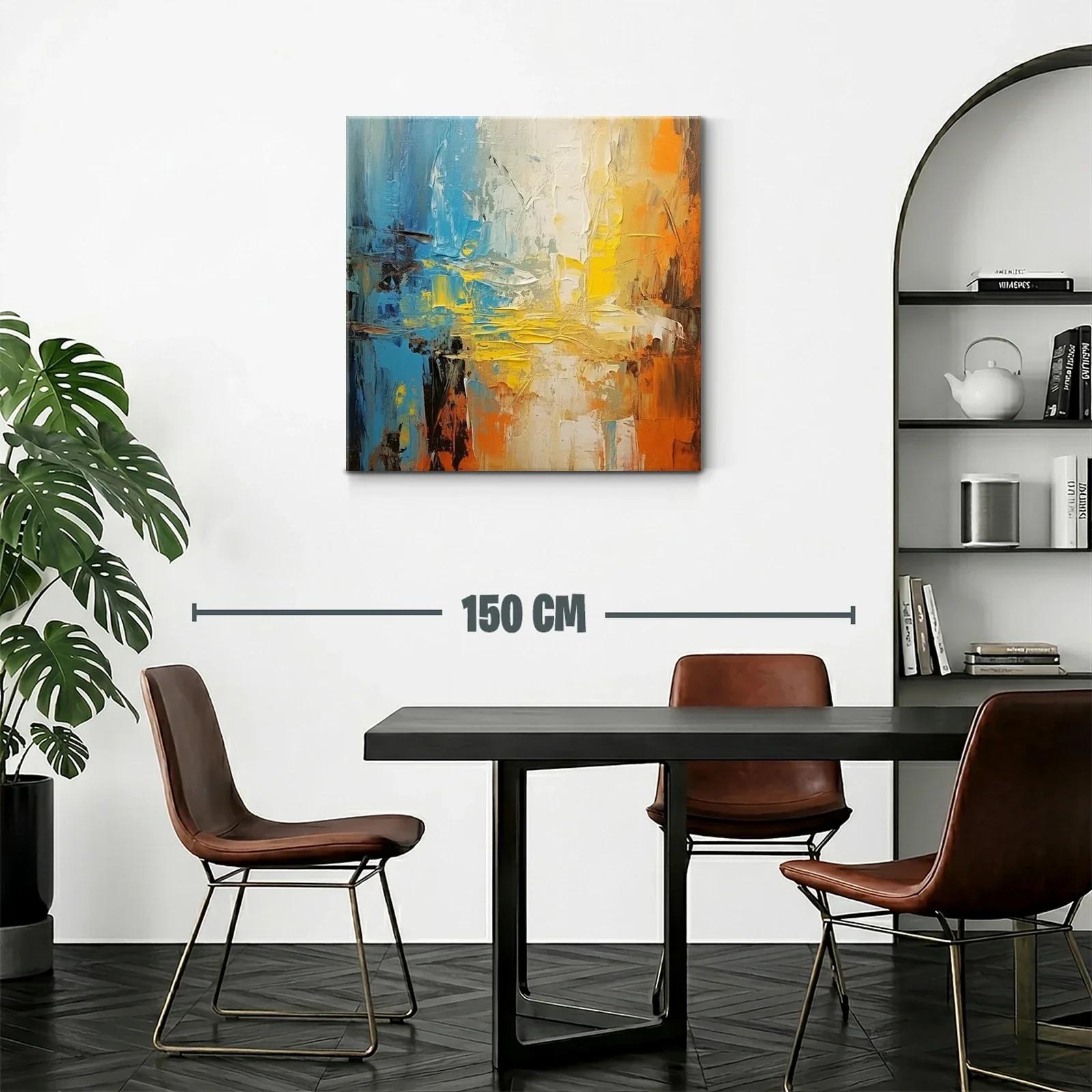 Cuadro abstracto con tonos cálidos y fríos vibrantes — miniatura 2