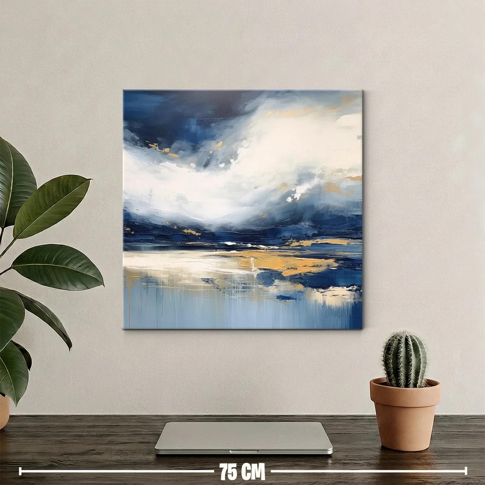 Cuadro abstracto con tonos azules y dorados para espacios modernos — miniatura 2