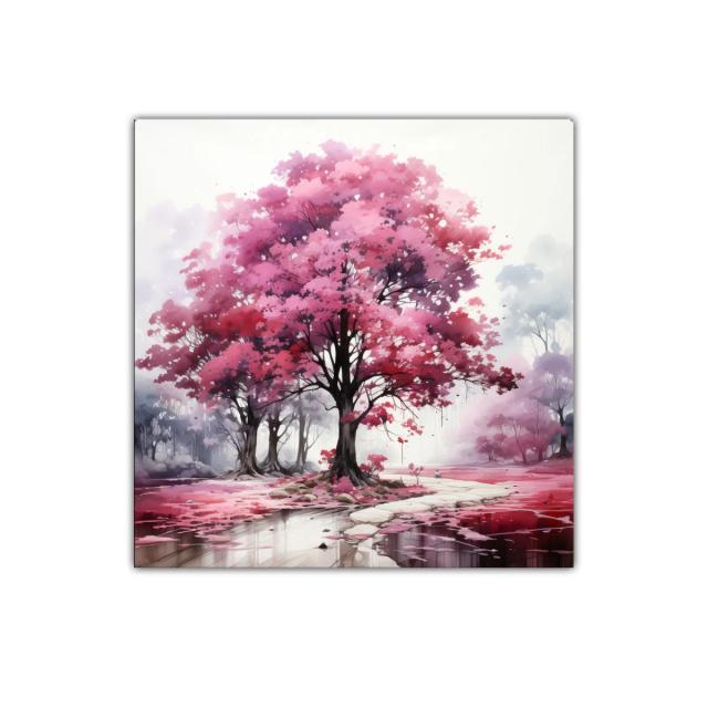 Bosque encantado con árboles de flores rosa vibrante