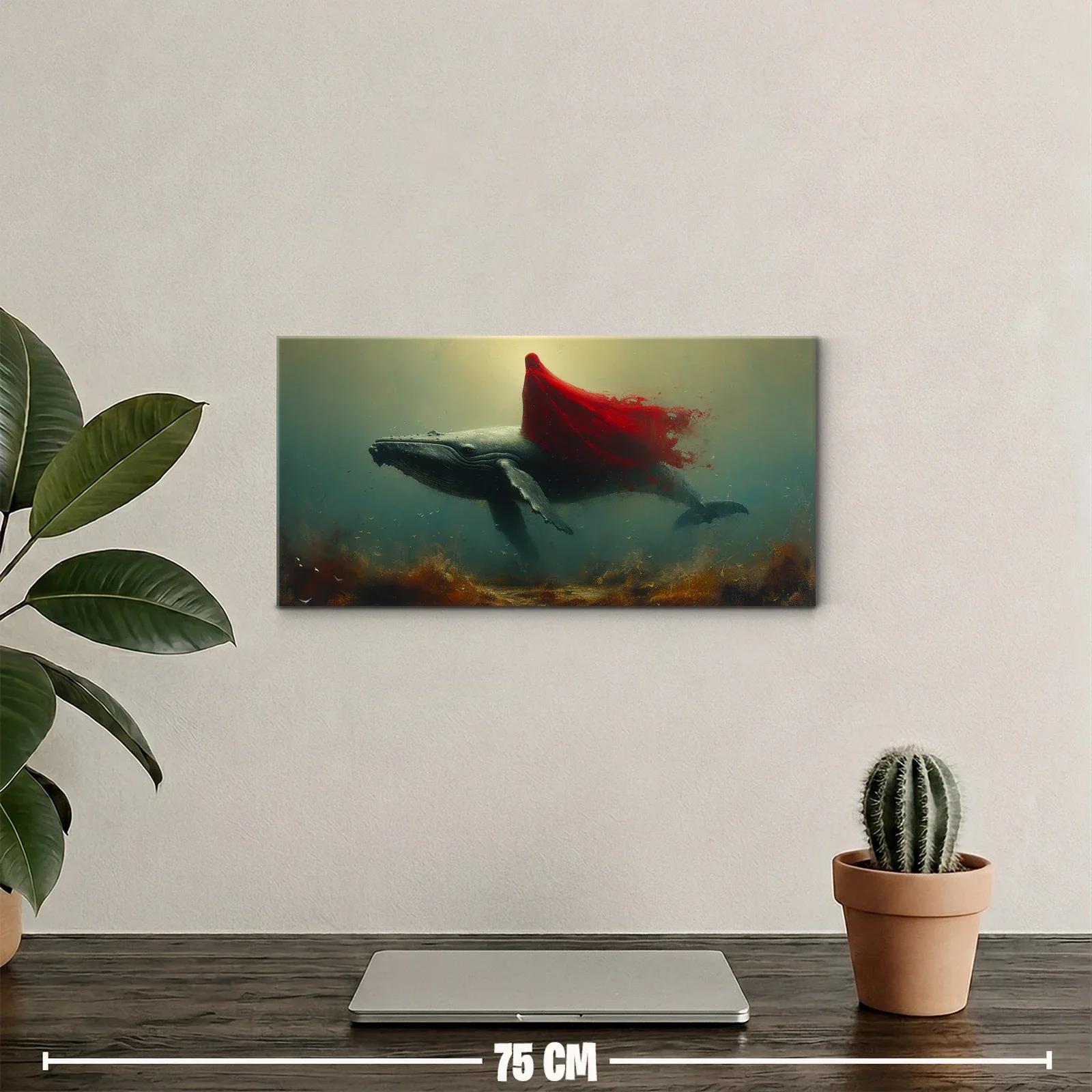 Cuadro ballena jorobada con capa roja flotante — miniatura 2