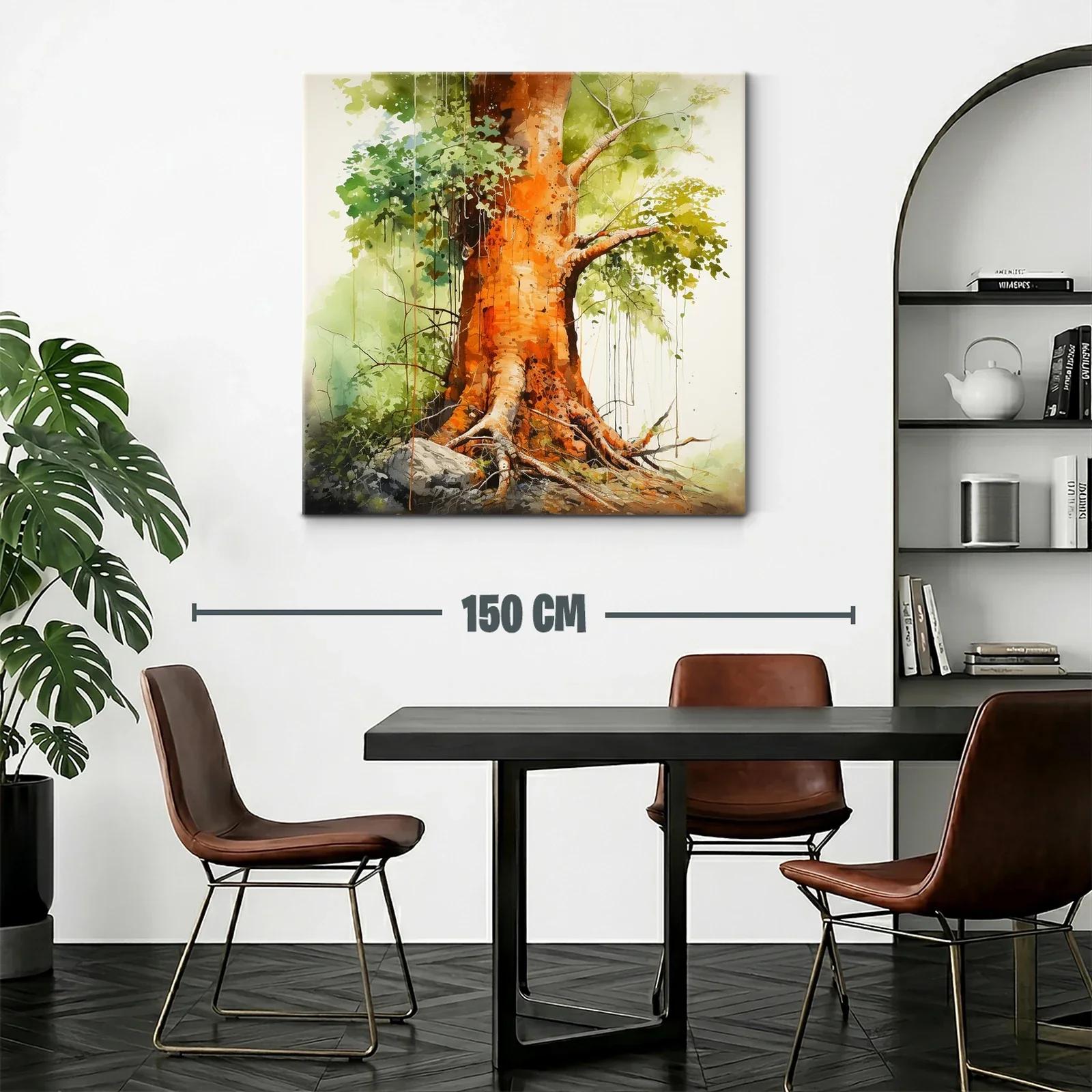 Raíces y tronco de árbol con tonos cálidos y verdes vivos — miniatura 2