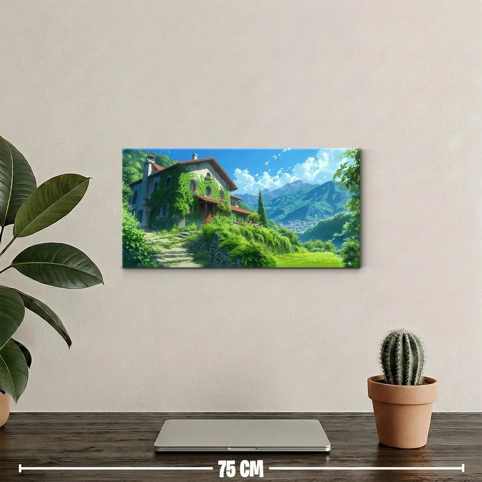 Cuadro casa de campo cubierta de hiedra en valle montañoso — miniatura 2