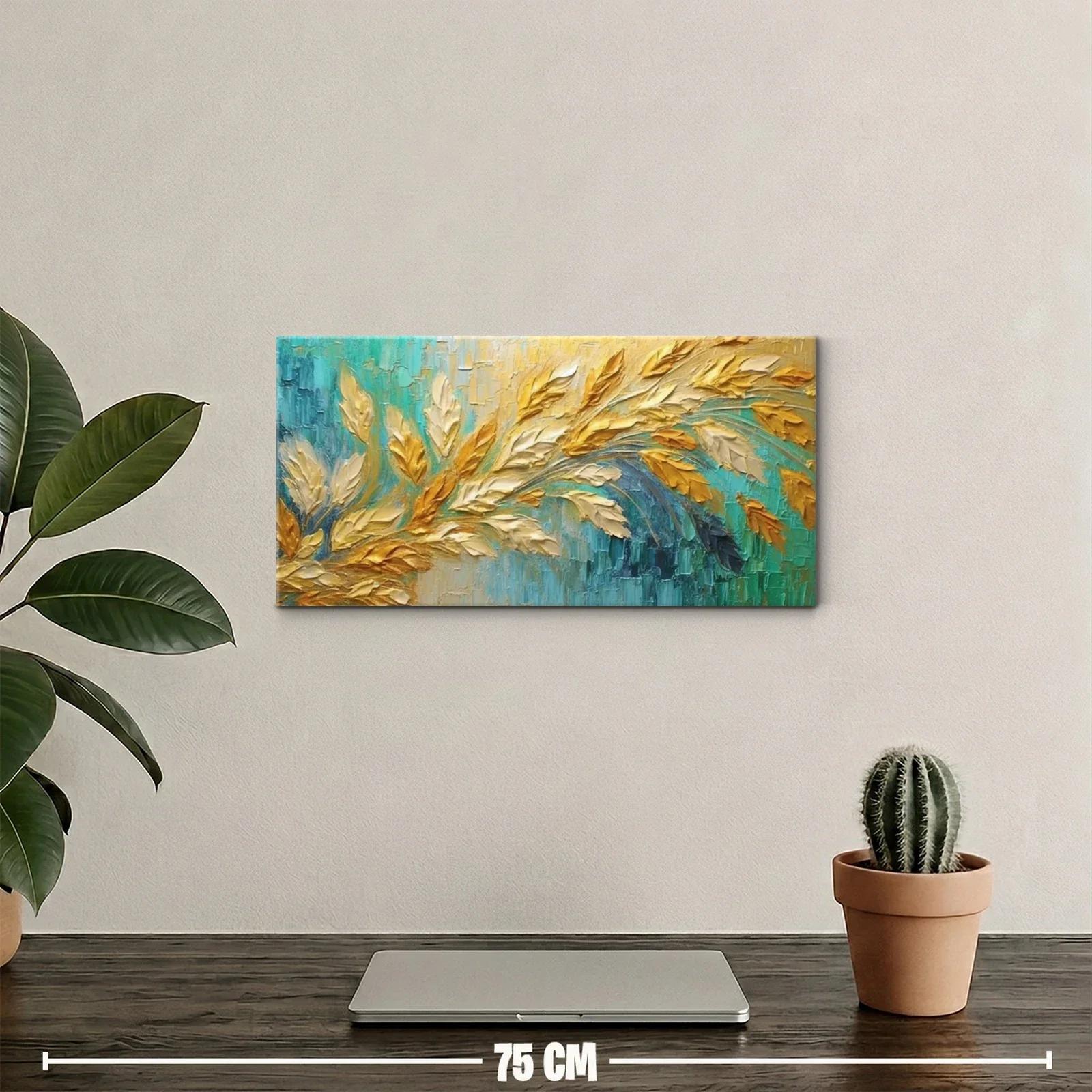Cuadro espigas doradas con trazo diagonal y fondo abstracto — miniatura 2