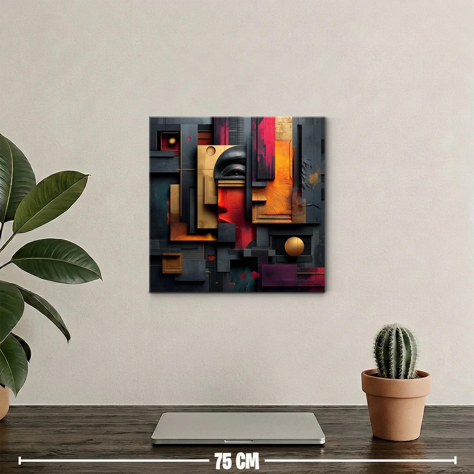 Composición abstracta con rostro y geometría en tonos cálidos — miniatura 2