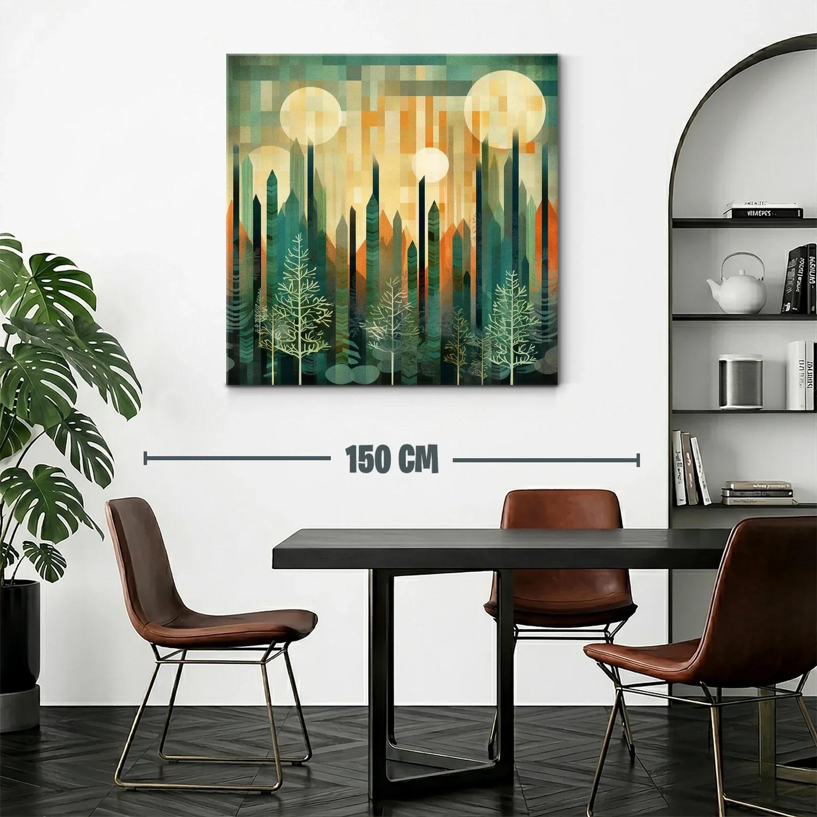 Paisaje geométrico de bosque y lunas brillantes — miniatura 2