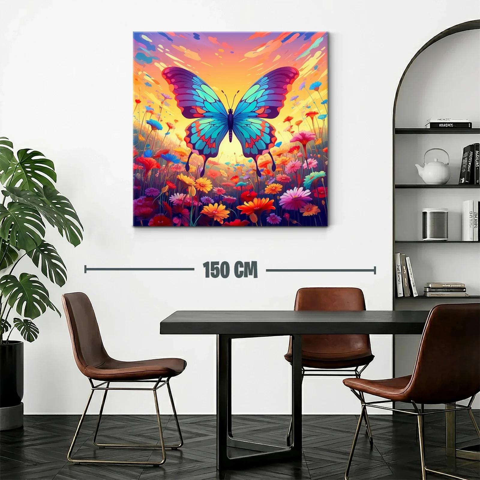 Mariposa vibrante en campo florido al atardecer — miniatura 2