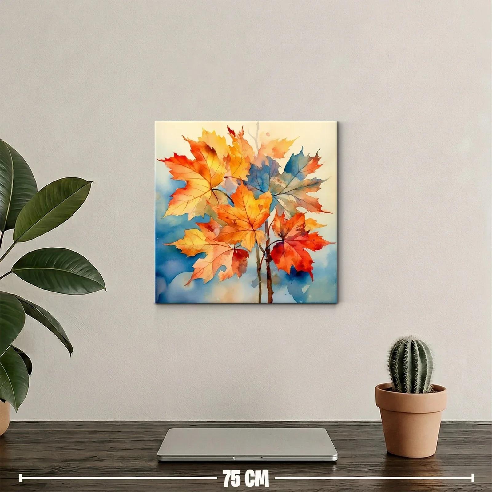 Hojas de otoño con vibrantes tonos cálidos y azules — miniatura 2