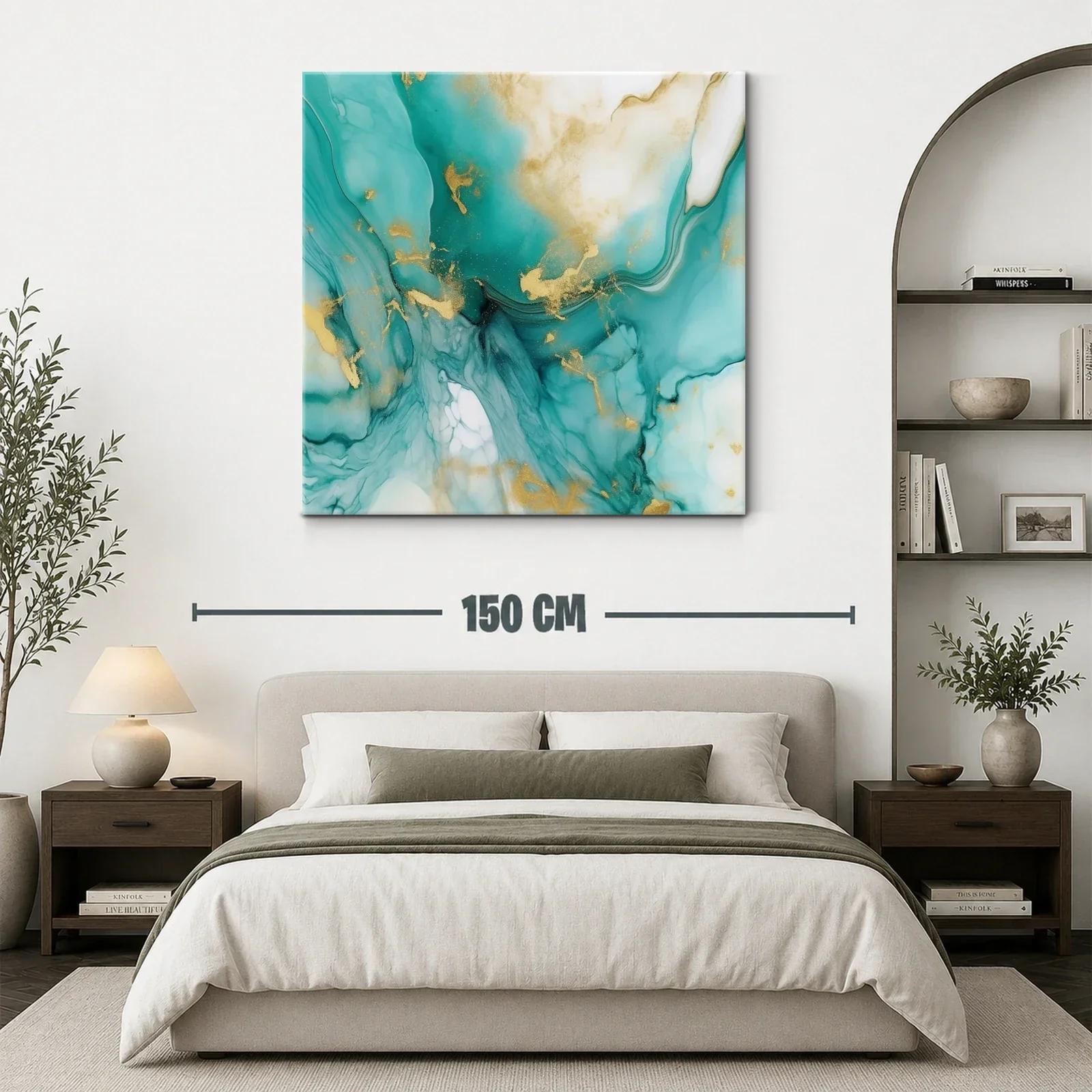 Cuadro abstracto en tonos verdes y dorados modernos — miniatura 3