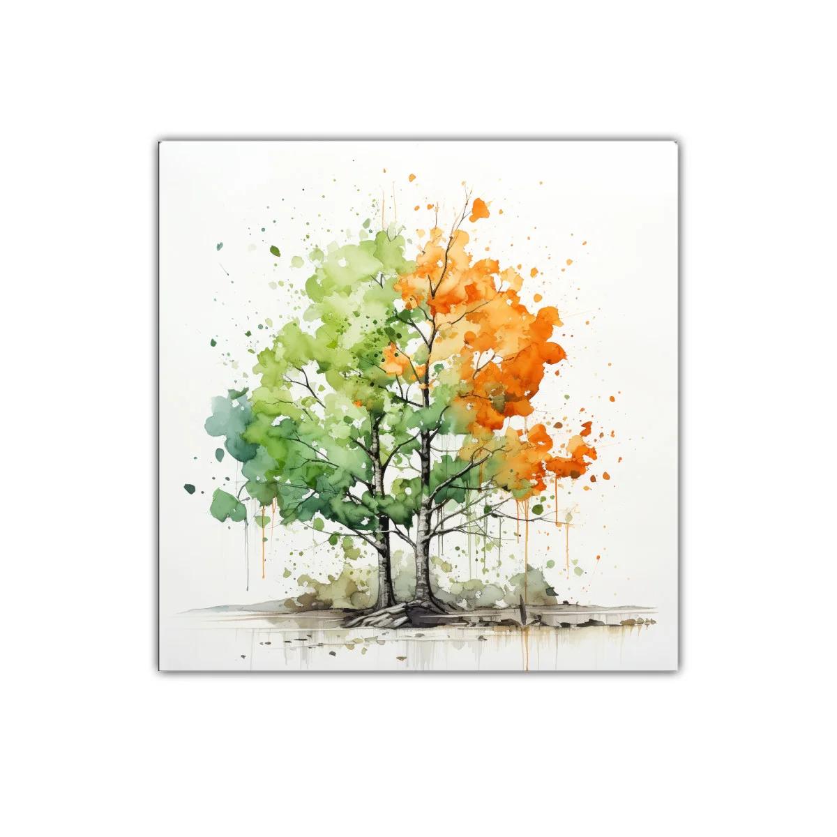 Árbol en transición con tonos verdes y naranjas vibrantes — imagen principal