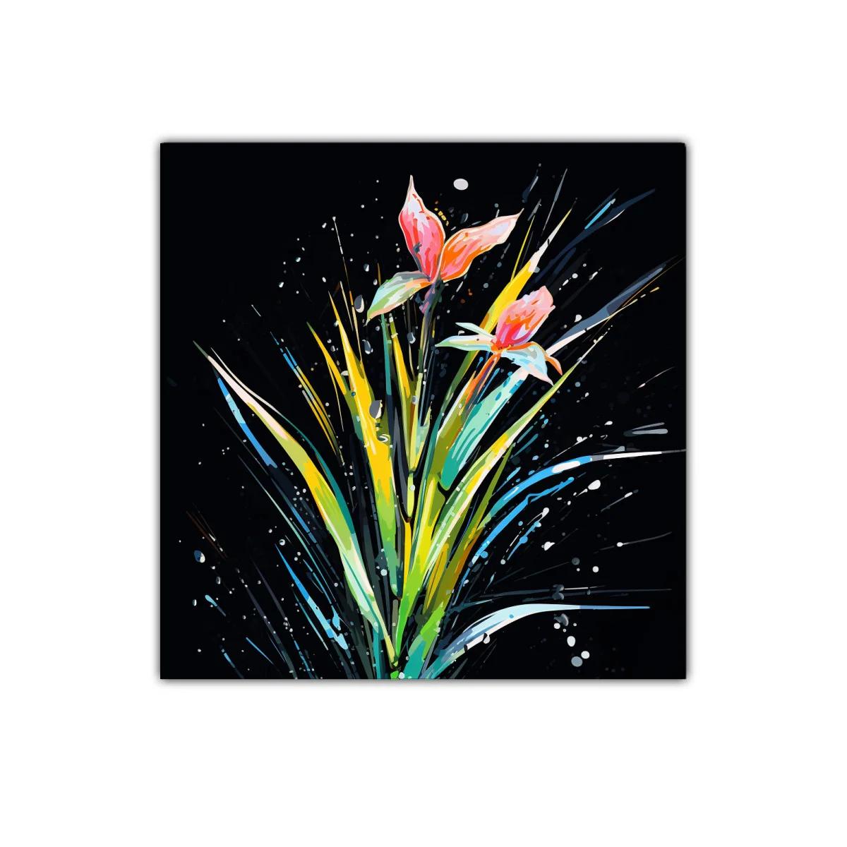 Cuadro moderno con flores vibrantes sobre fondo oscuro — imagen principal