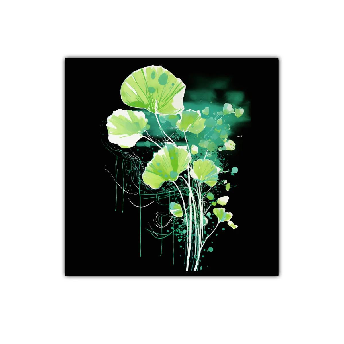 Cuadro decorativo con hojas verdes sobre fondo oscuro — imagen principal