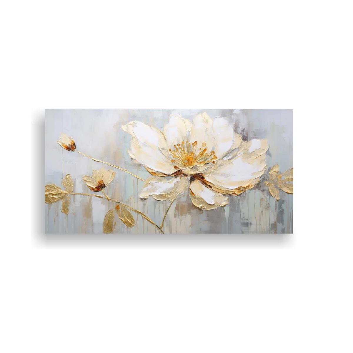 Cuadro magnolia blanca con capullos y detalles dorados — imagen principal