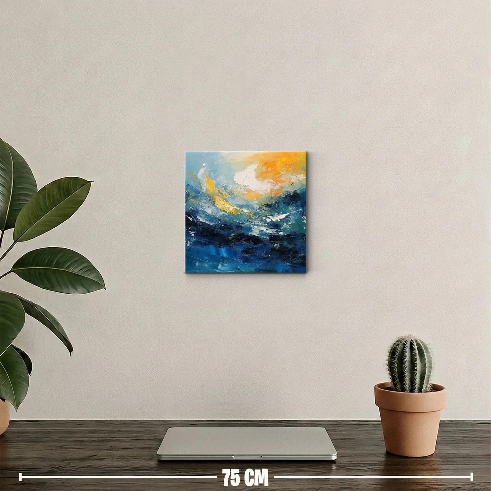 Cuadro abstracto con dinámicas olas y cielo en tonos cálidos — miniatura 2