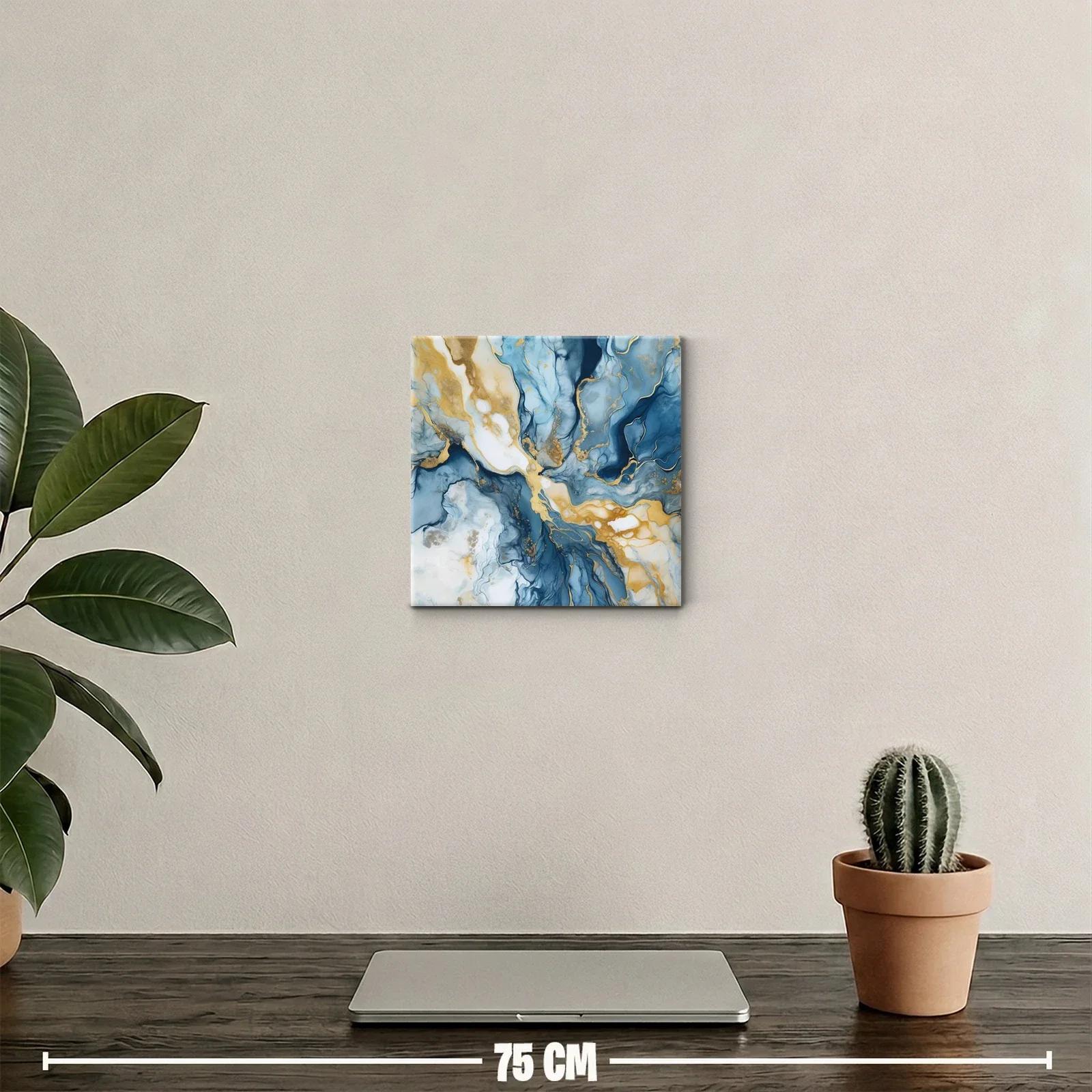 Arte abstracto con tonos azul y dorado para ambientes elegantes — miniatura 2