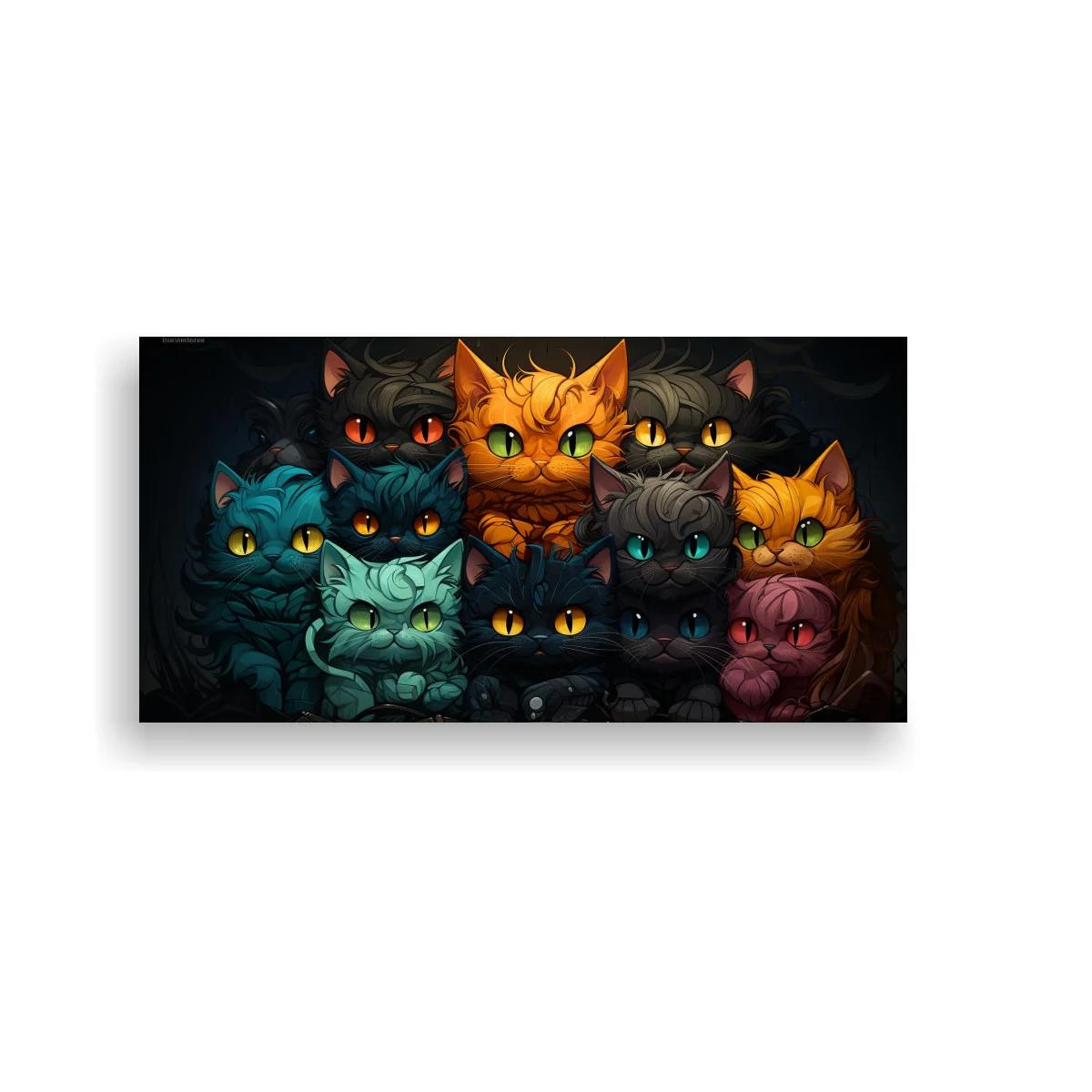 Cuadro grupo de gatos de ojos brillantes en tonos pastel