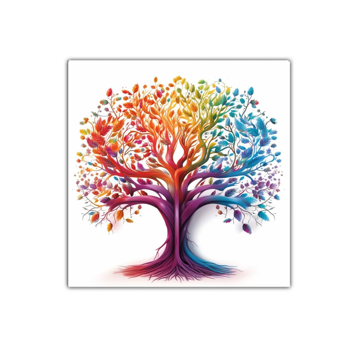 Árbol de vida colorido con hojas vibrantes y ramas entrelazadas