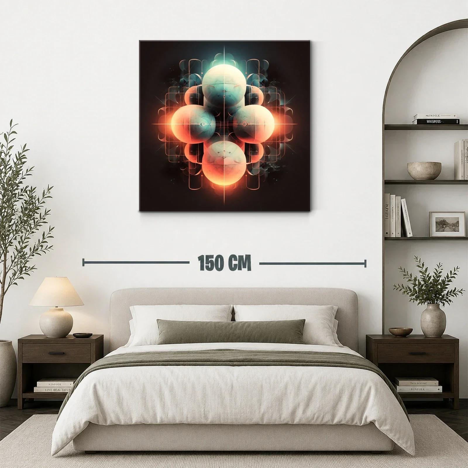 Arte abstracto con esferas luminosas en tonos cálidos y fríos — miniatura 3