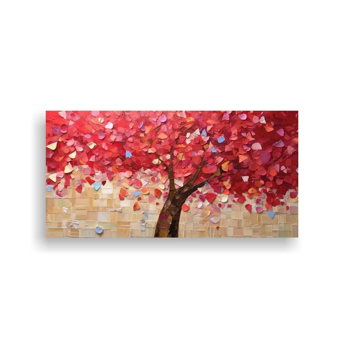 Cuadro árbol de hojas rojas con acentos azules