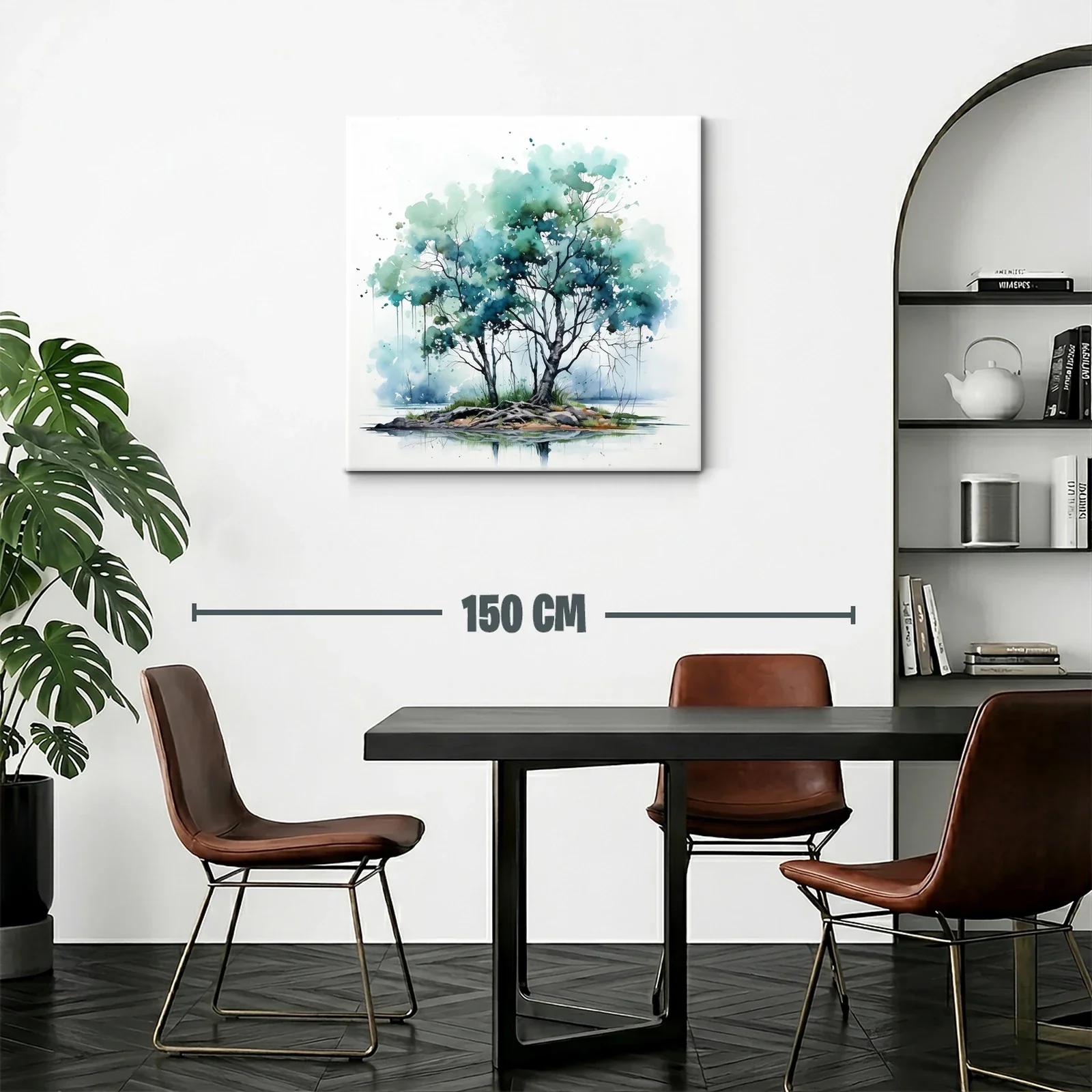 Árbol en isla con tonos verdes y azules serenos — miniatura 2