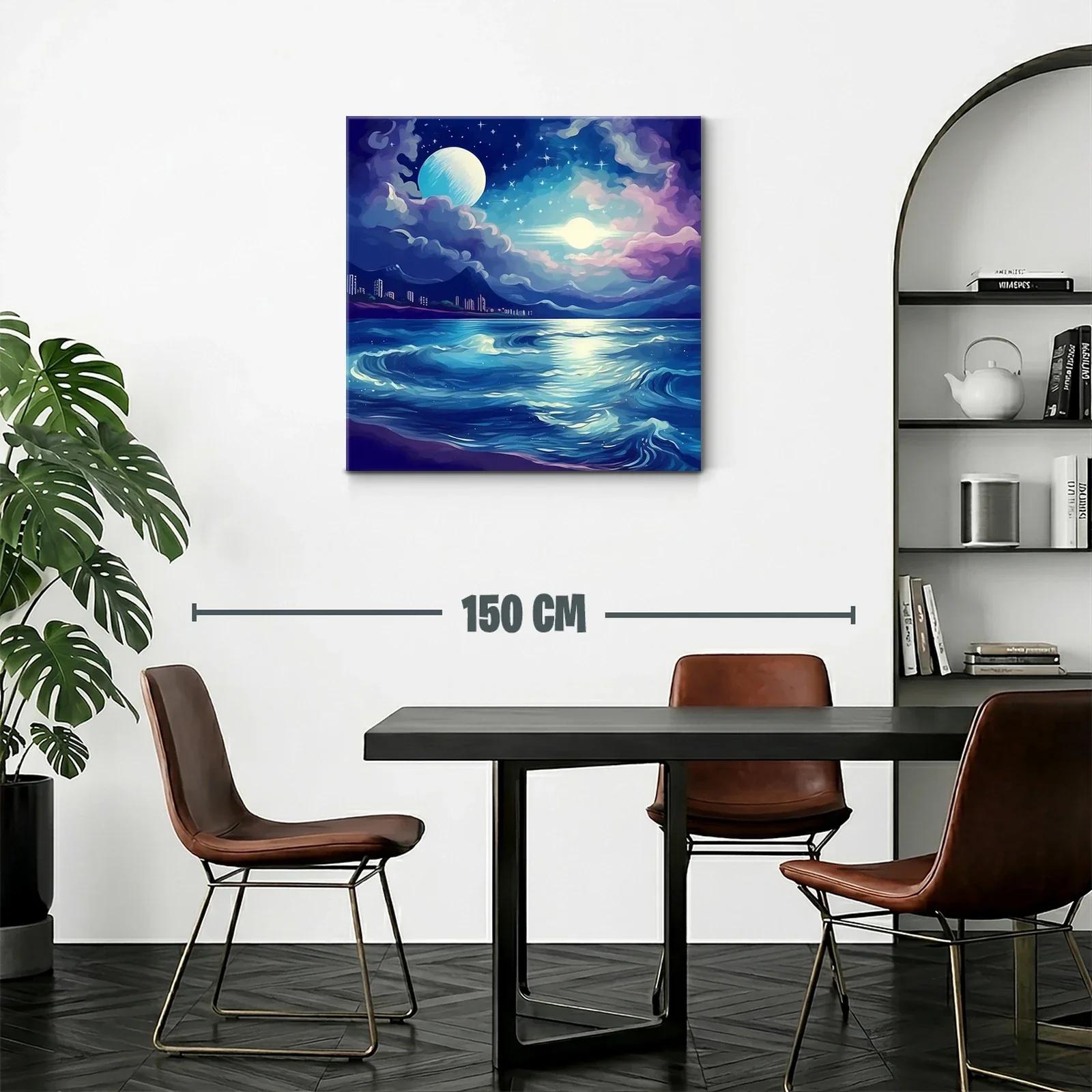 Paisaje nocturno con luna y océano azul profundo — miniatura 2