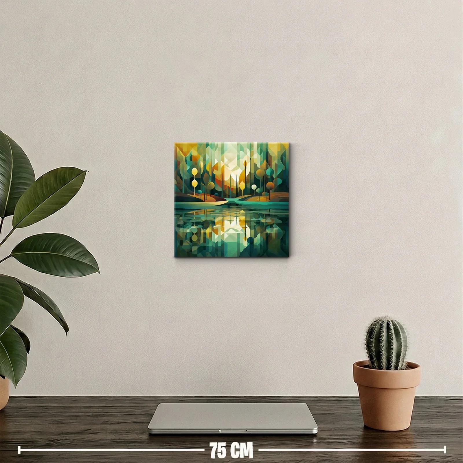 Paisaje abstracto con reflejos en tonos verdes y dorados — miniatura 2