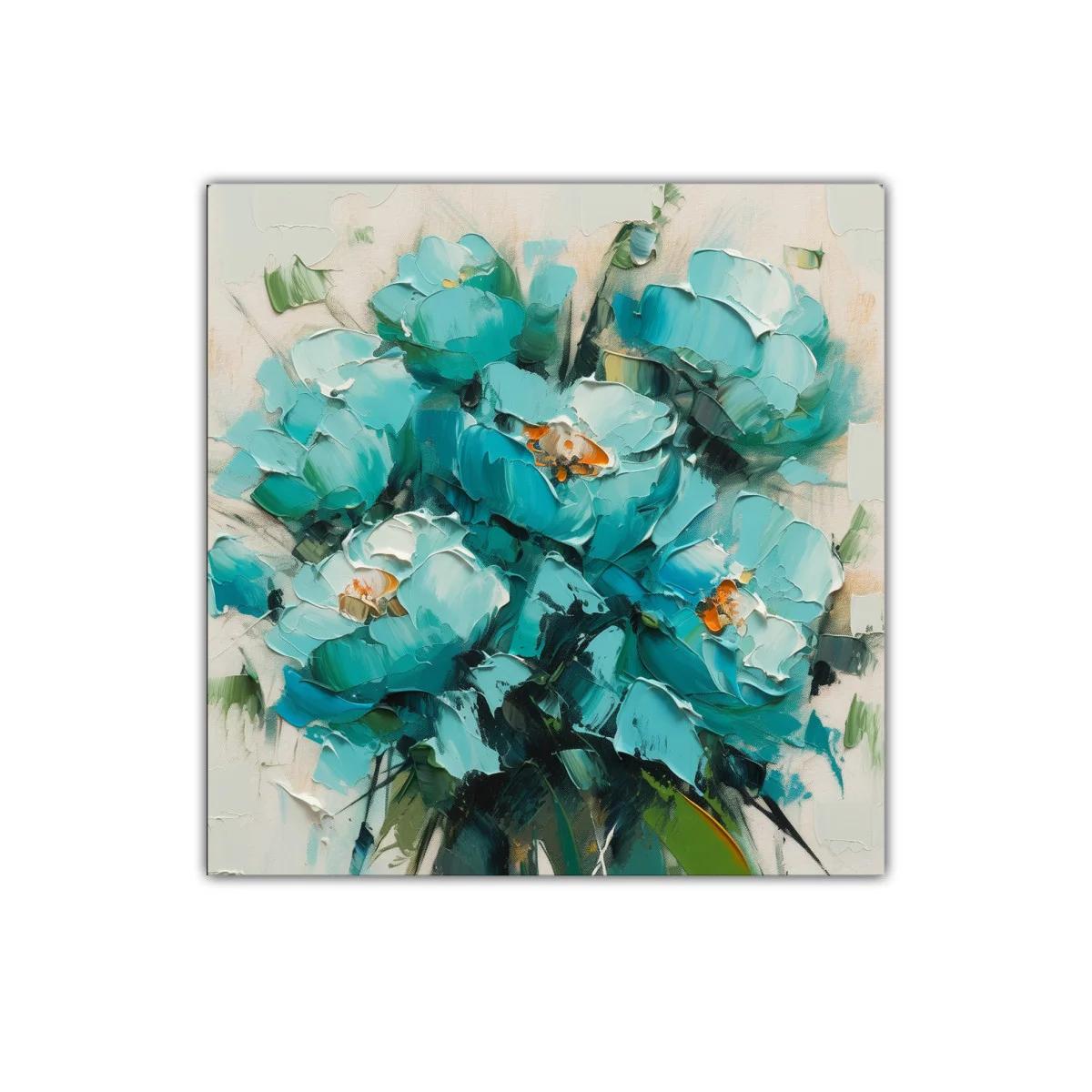 Cuadro decorativo con ramo de flores en tonos turquesa vibrantes