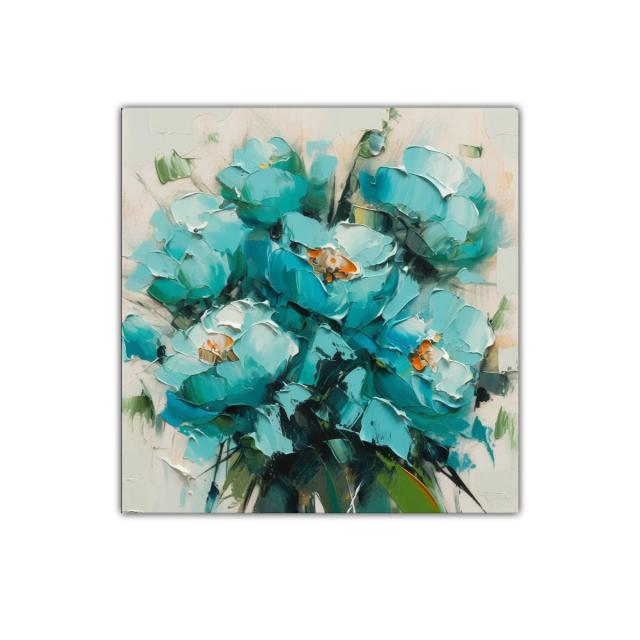 Cuadro decorativo con ramo de flores en tonos turquesa vibrantes