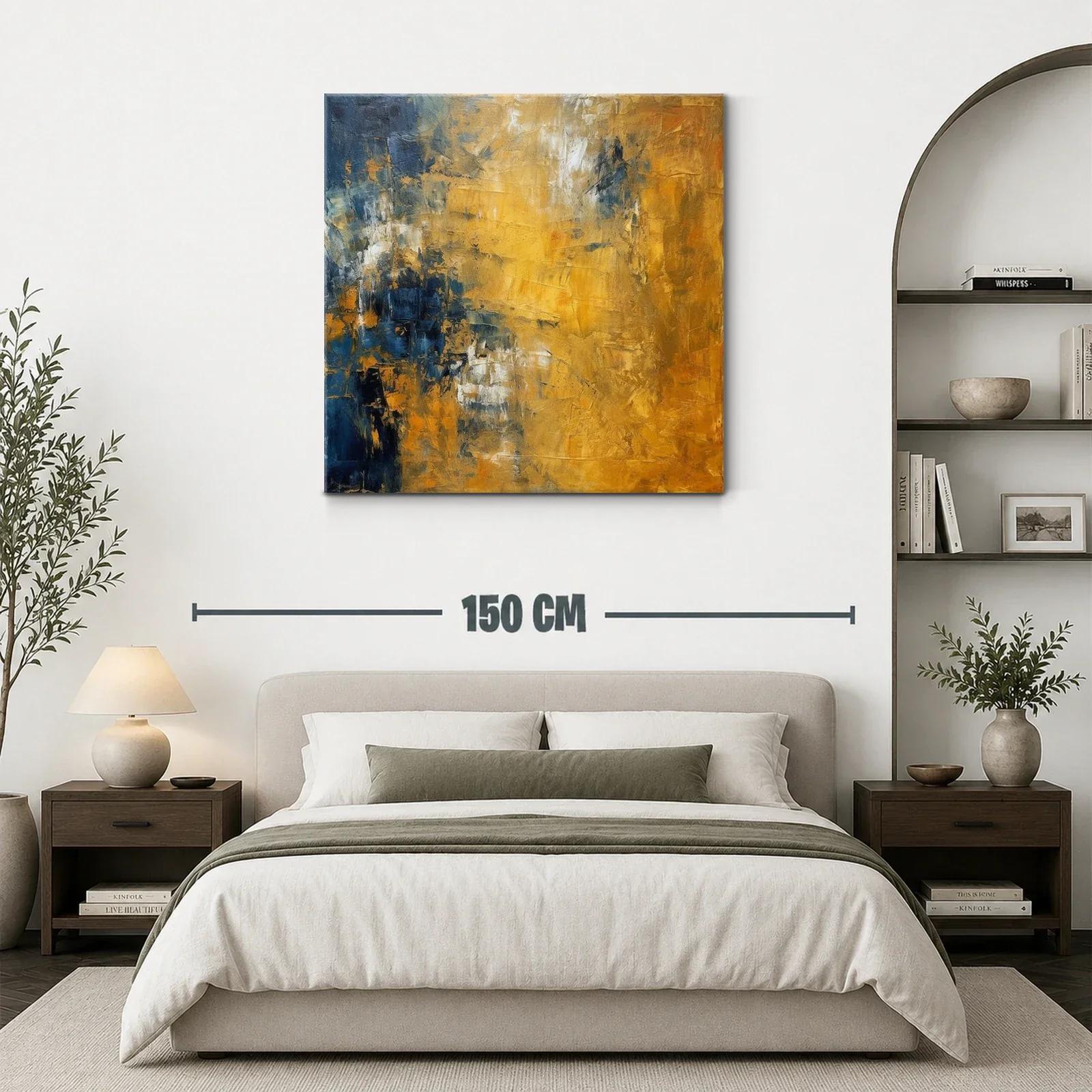 Cuadro abstracto en tonos dorados y azul profundo — miniatura 3