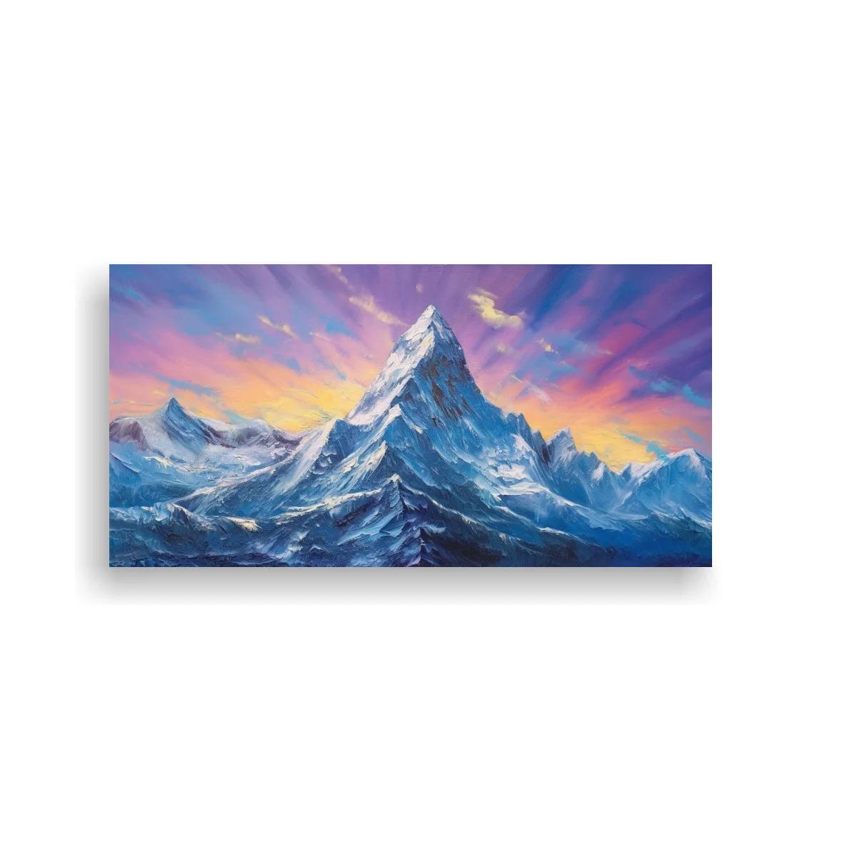 Cuadro montaña nevada con pico prominente y cielo luminoso