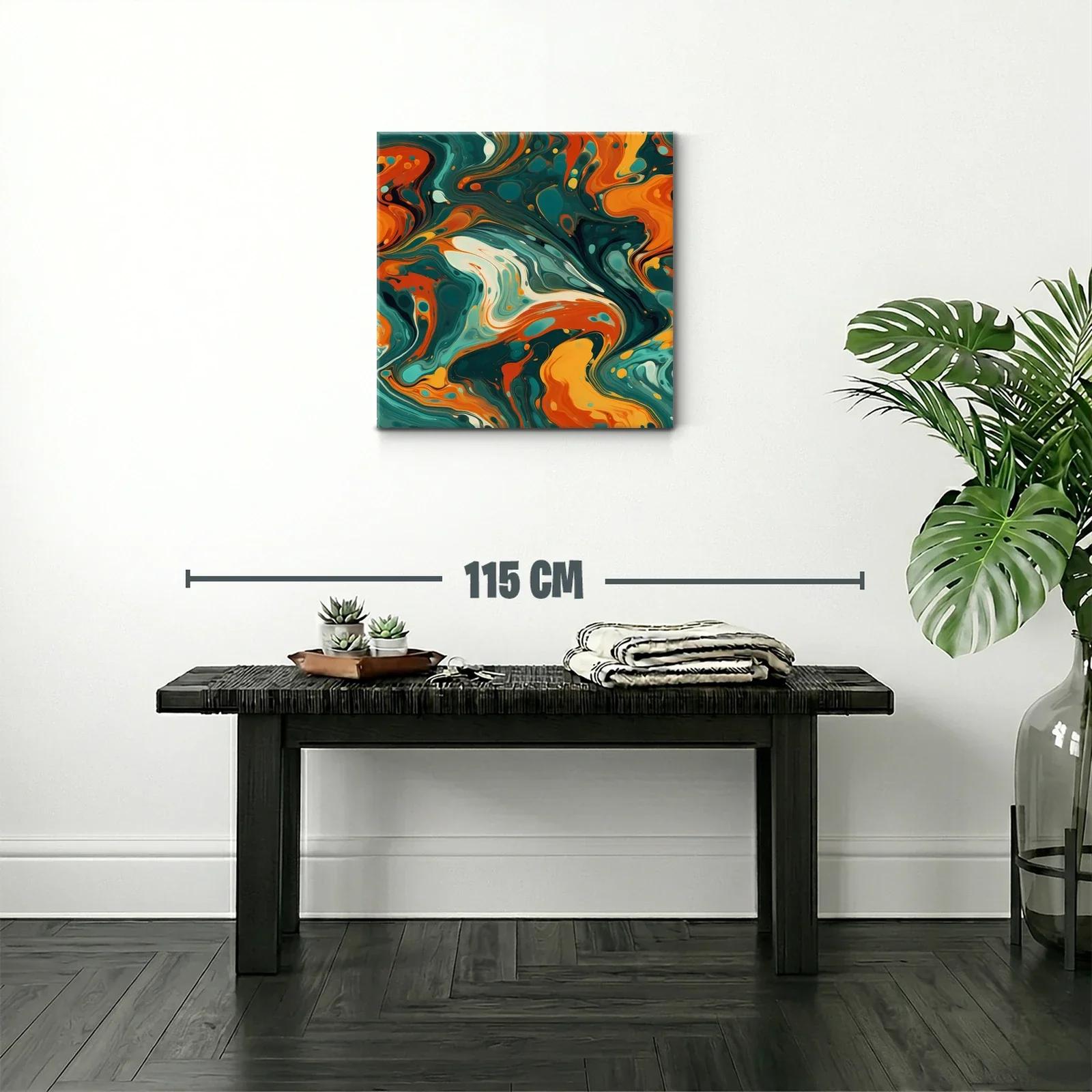 Cuadro abstracto con paleta vibrante en tonos verdes y naranjas — miniatura 2