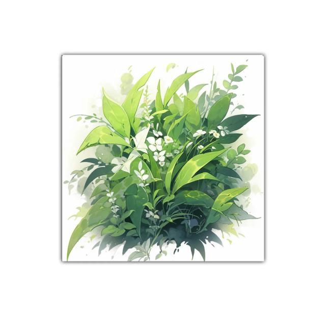 Cuadro artístico con explosión de hojas y flores blancas