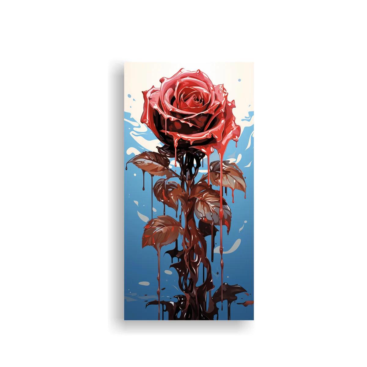 Cuadro rosa roja con efecto de pintura derretida