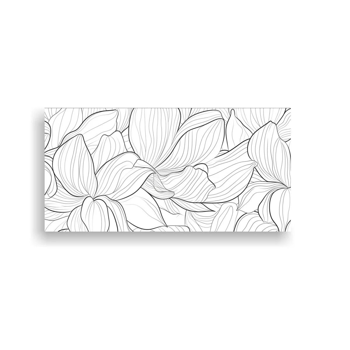 Cuadro flores grandes delineadas en blanco y negro