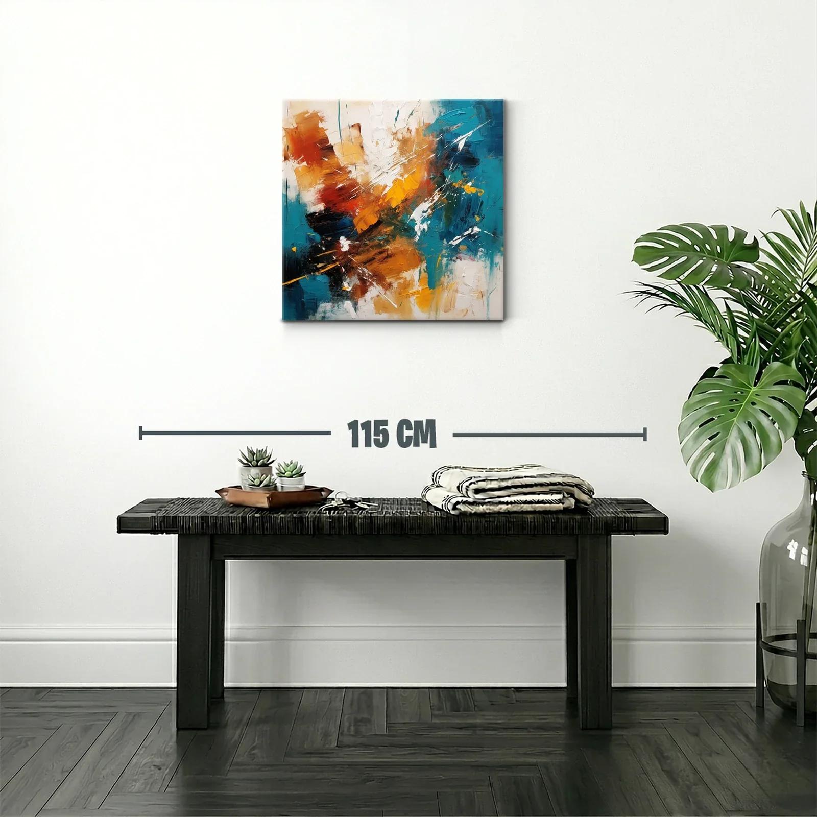 Cuadro abstracto con tonos cálidos y azul turquesa vibrante — miniatura 2