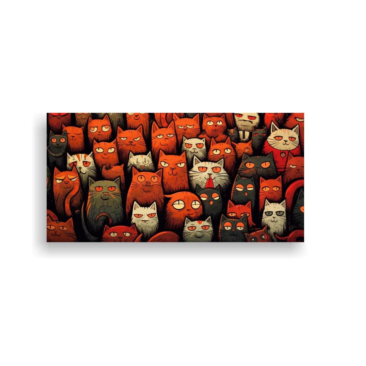 Cuadro grupo de gatos en tonos rojos negros y blancos