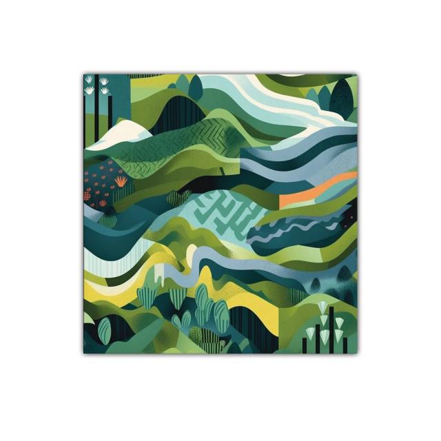Cuadro decorativo paisaje abstracto en tonos verdes y azules