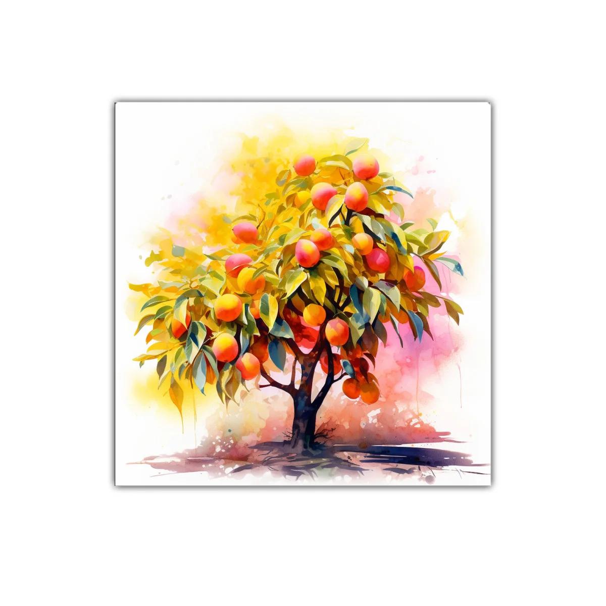 Cuadro decorativo árbol frutal en tonos vibrantes — miniatura 1