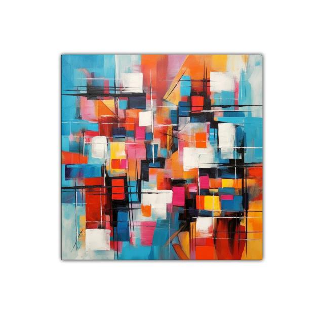Cuadro abstracto con formas geométricas y colores vibrantes