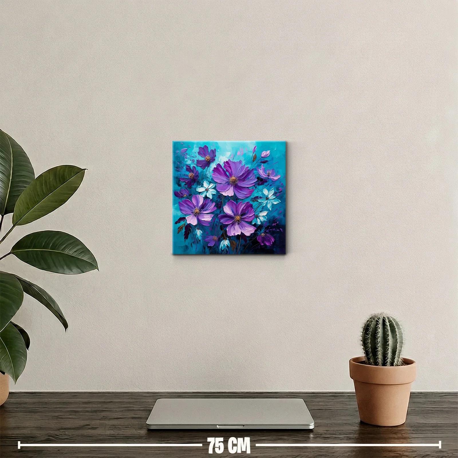 Cuadro floral con flores en tonos violetas y turquesa — miniatura 2