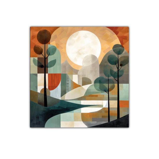 Paisaje abstracto con árboles y gran luna brillante
